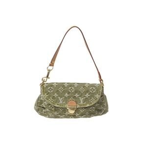 Louis Vuitton Pleaty Handbag One Shoulder Hobo Bag Green Brown Denim